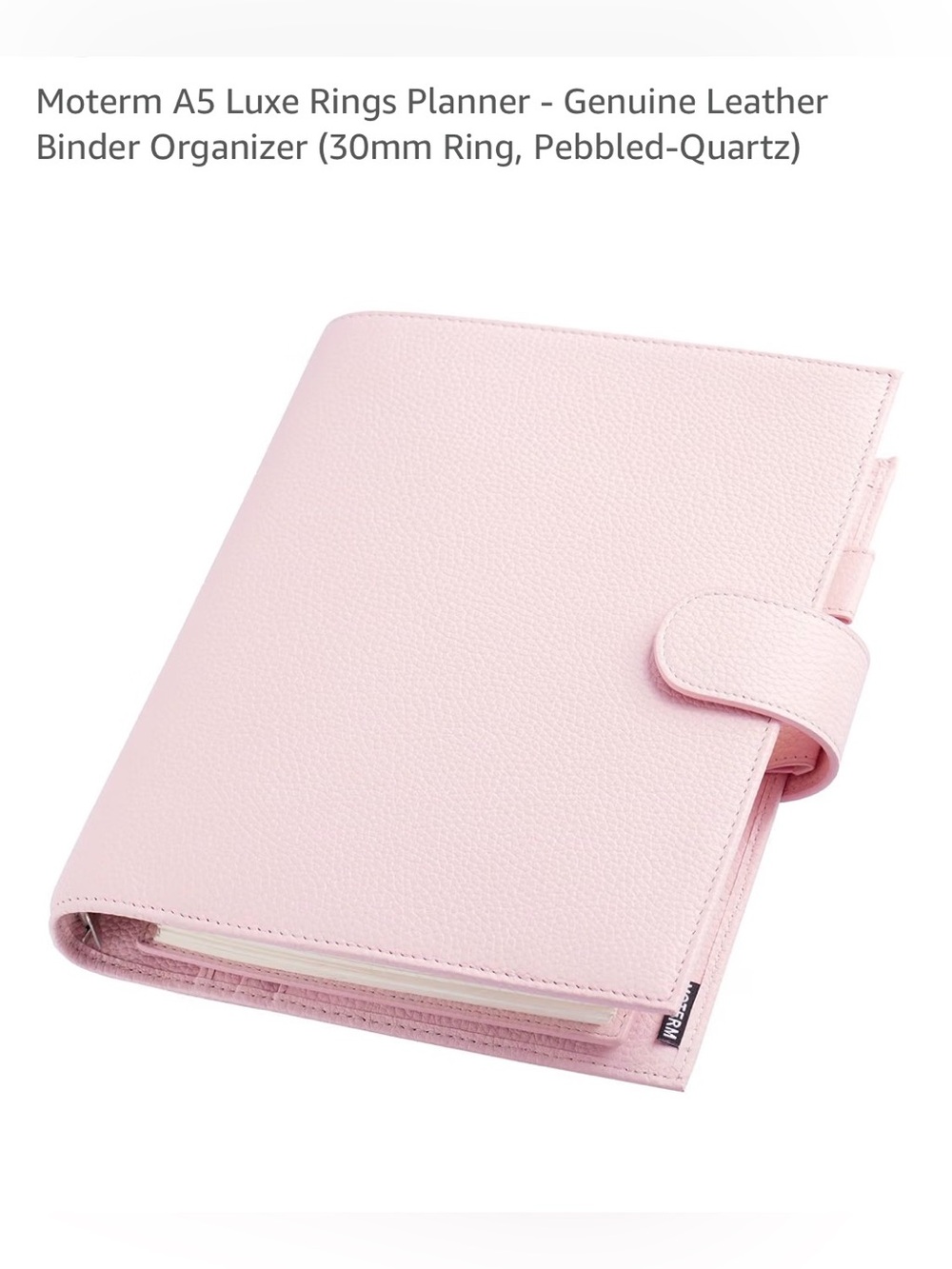 Moterm A5 Luxe Genuine Leather Ring Planner - Quartz Pink